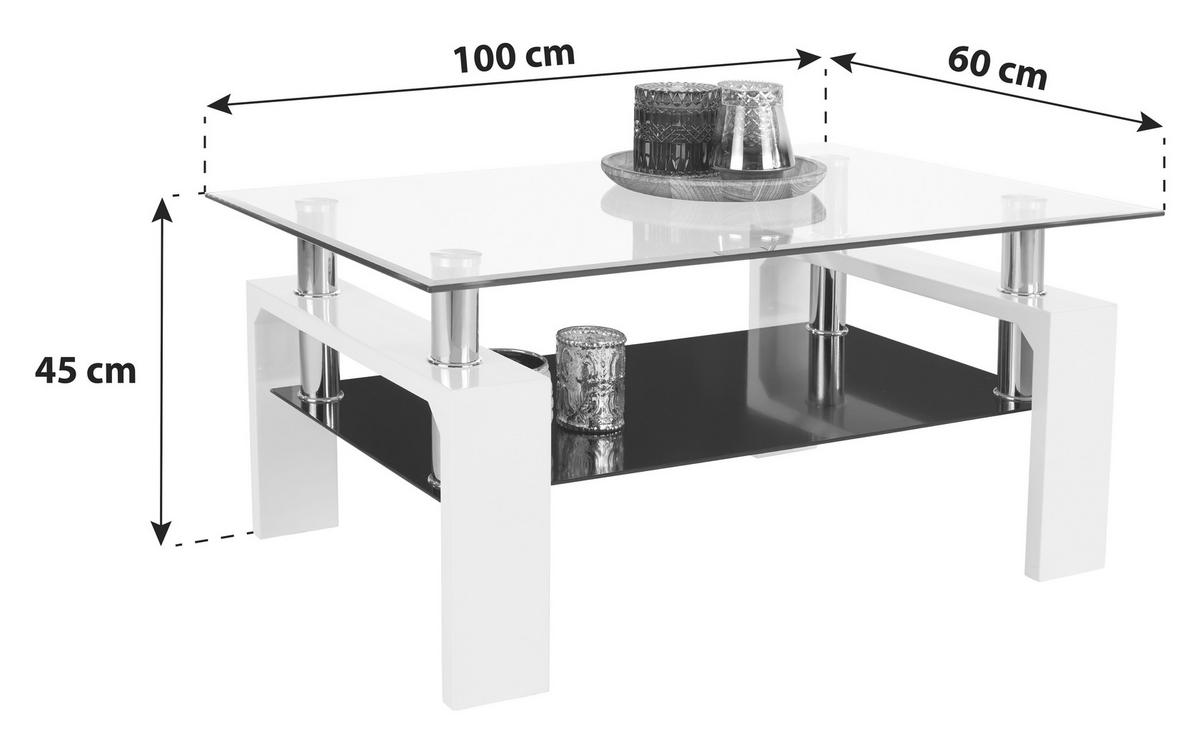 Dohányzóasztal Silvia - fekete/fehér, Modern, faalapú anyag/Üveg (100/45/60cm)
