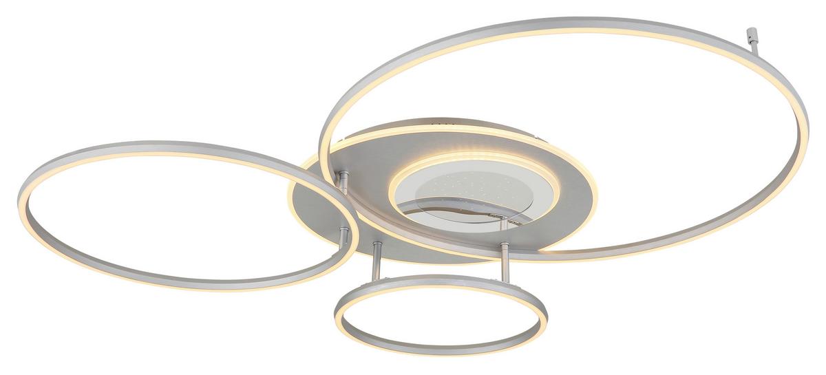 LED-DECKENLEUCHTE Opal, ca. 117x86x13 cm - Silberfarben/Opal, Design, Kunststoff/Metall (116,6/86,4/13cm) - Globo