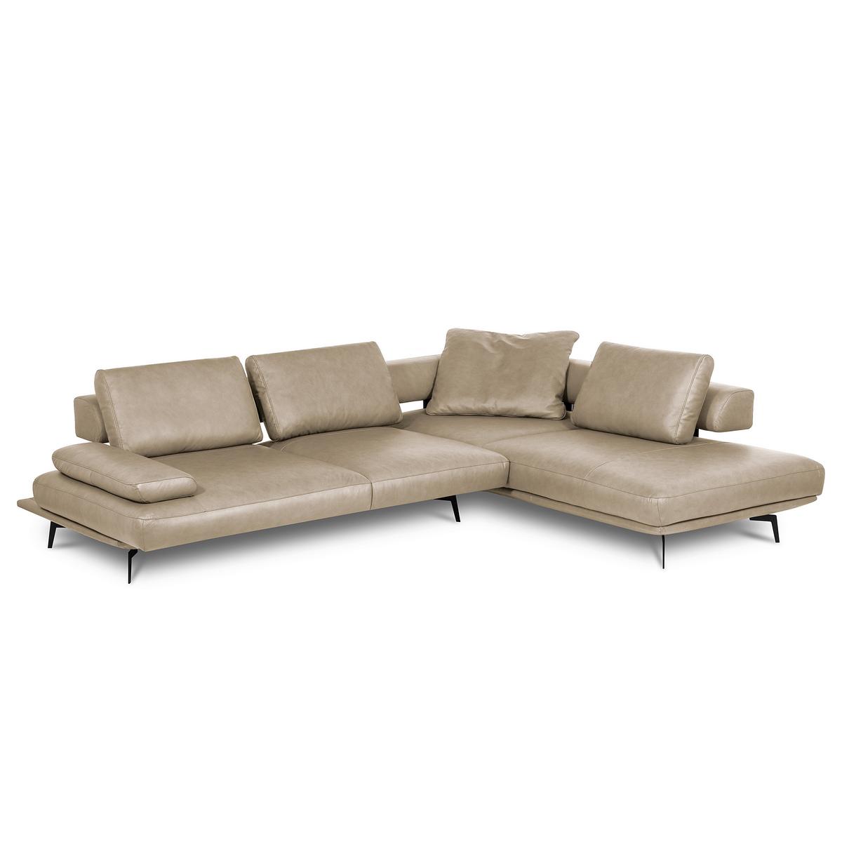 Ecksofa Como Echtleder Creme 306x237 - Creme/Schwarz, Design, Leder (306/237cm) - Livetastic
