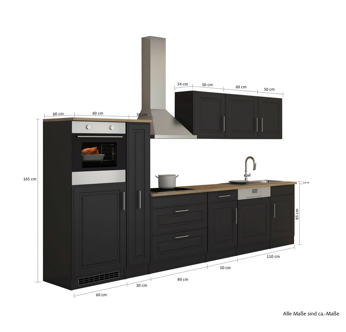 Küchenblock Rom Graphitfarben B: 330 cm - Graphitfarben/Sonoma Eiche, MODERN, Holzwerkstoff (330cm) - Held