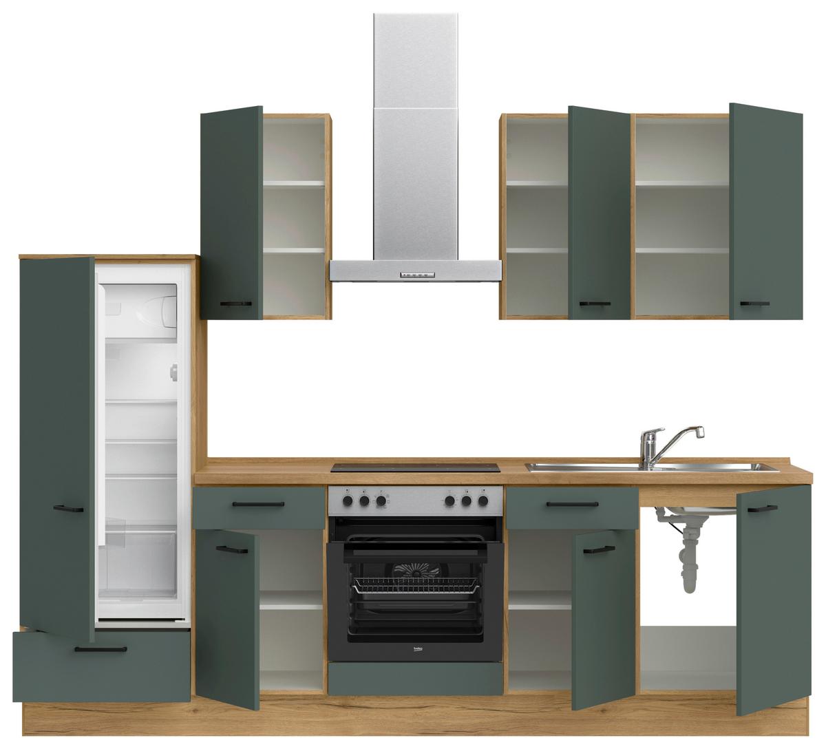 Kuchyňská linka 270 cm, minerální zelená,ultra matná - barvy dubu/černá, Moderní, kov/kompozitní dřevo (270cm) - Nobilia