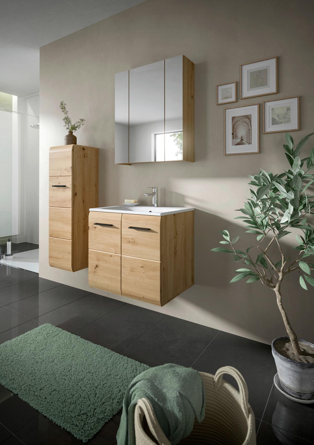 Badezimmer Ice Eiche Artisan Dekor B: 60cm - Eiche Artisan/Weiß, Basics, Keramik/Holzwerkstoff (60cm) - MID.YOU