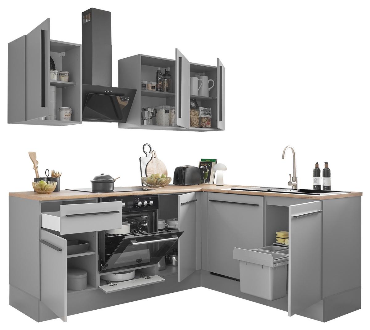 Eckküche Denver 220x175 cm Grau/Eiche Dekor - Eichefarben/Grau, Design, Holzwerkstoff (220/175cm) - MID.YOU