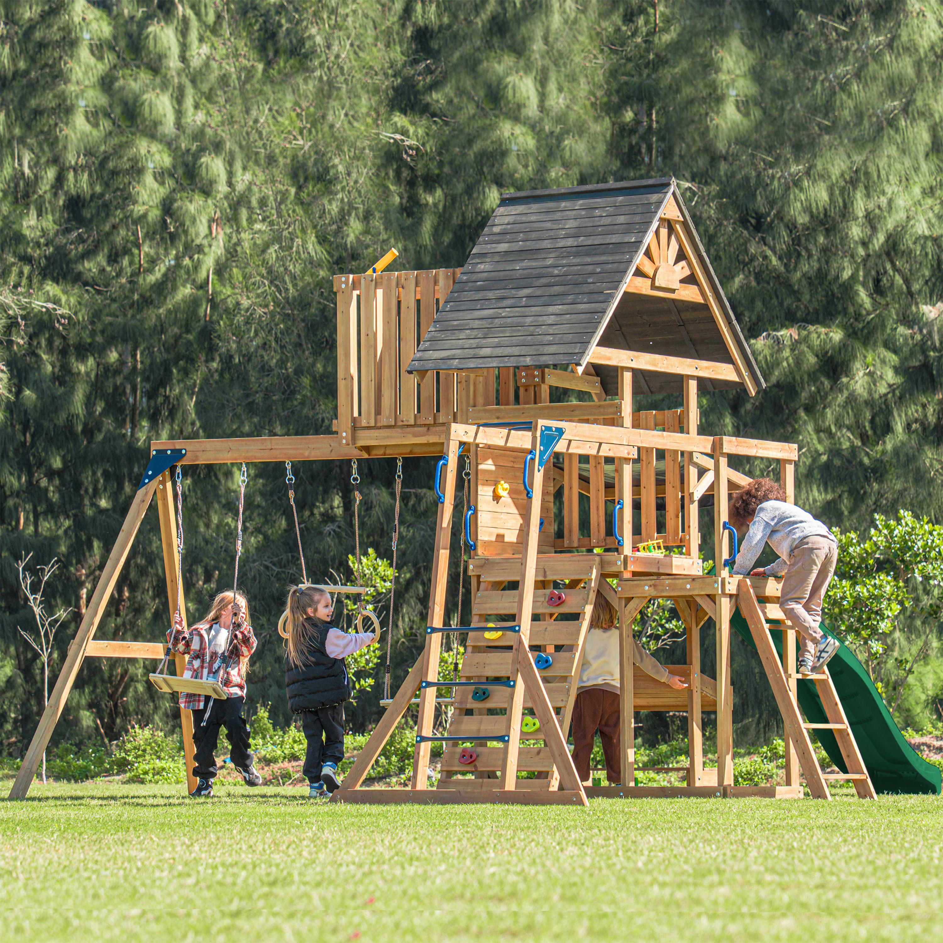 Spielturm mit Rutsche Grün