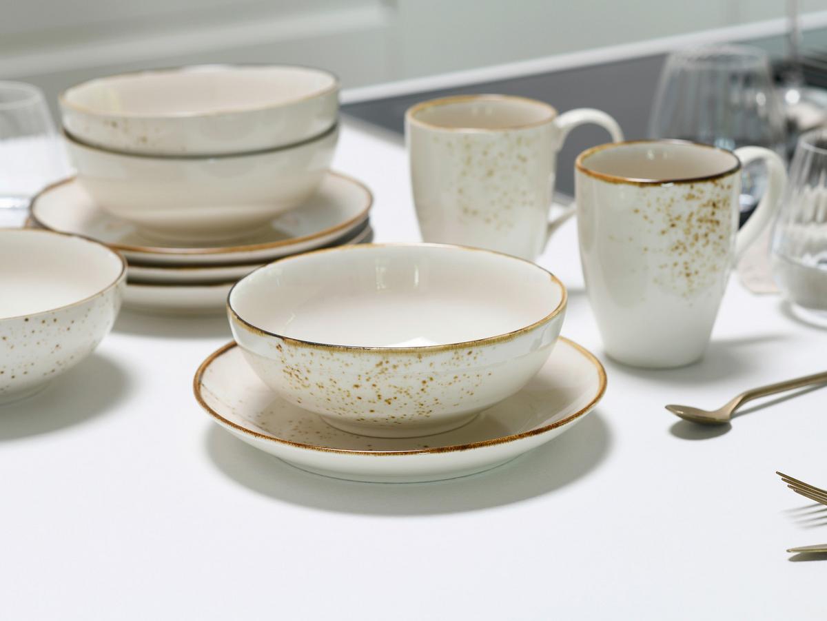 Frühstücksservice 12 -Teilig. Steinzeug, creme - Creme, Basics, Keramik - Creatable