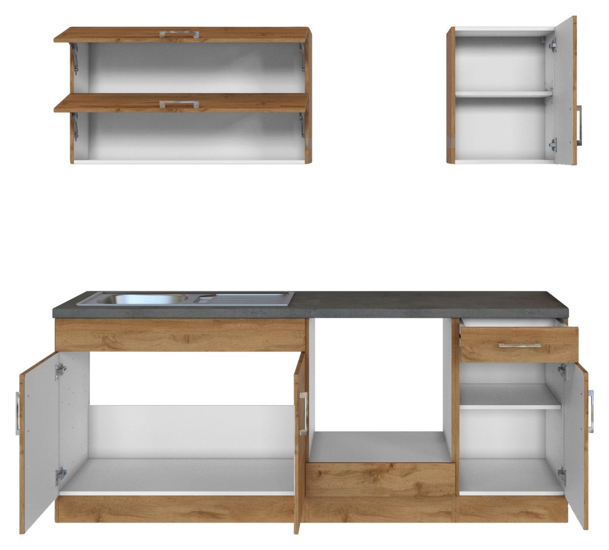 Küchenzeile Sorrento Ohne Geräte 210 Cm Eichefarben - Schieferfarben/Eiche Wotan, MODERN, Holzwerkstoff (210cm) - Held