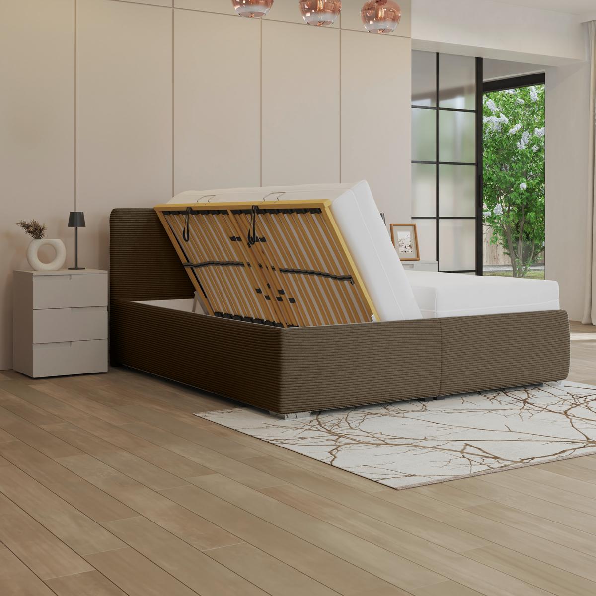 Polsterbett Lesia - Chromfarben/Braun, KONVENTIONELL, Holzwerkstoff/Textil (180/200cm)