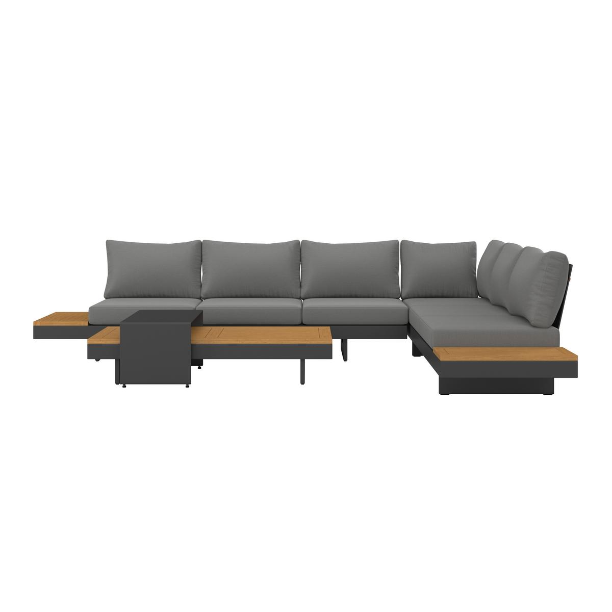 Zahradní sedací souprava AMAIA - šedá/tmavě šedá, Moderní, kov/dřevo (323/80/70cm) - Bessagi Garden