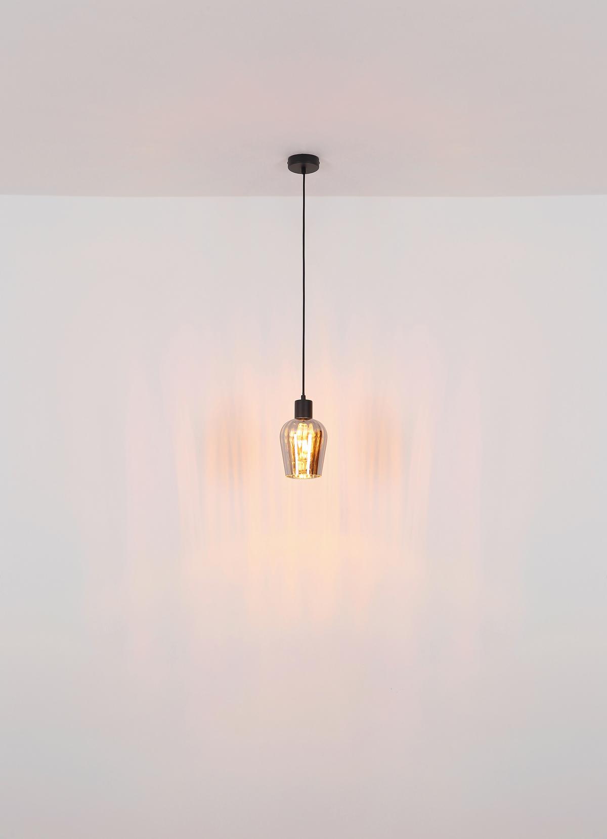 HÄNGELEUCHTE Exkl. 1xE27 40W - Schwarz/Grau, Basics, Glas/Kunststoff (13,5/150cm) - Globo
