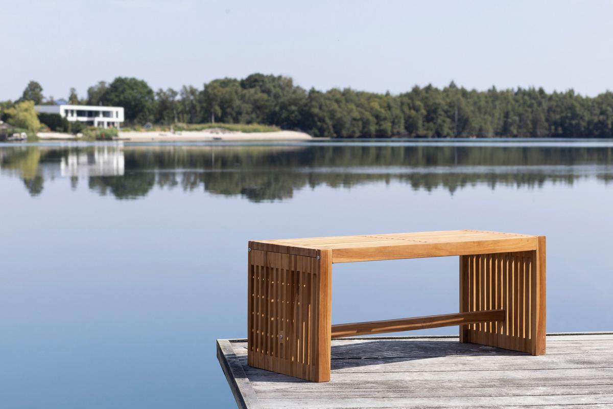 Gartenbank Woodie Teakfarben B: 100 cm aus Holz - Teakfarben, Design, Holz (100/45/35cm) - Gardenson
