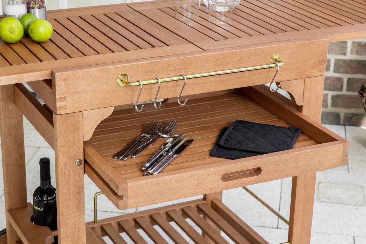 Servierwagen Echtholz Nautrfarben ausziehbar - Naturfarben, KONVENTIONELL, Holz (75/75/84cm) - Gardenson