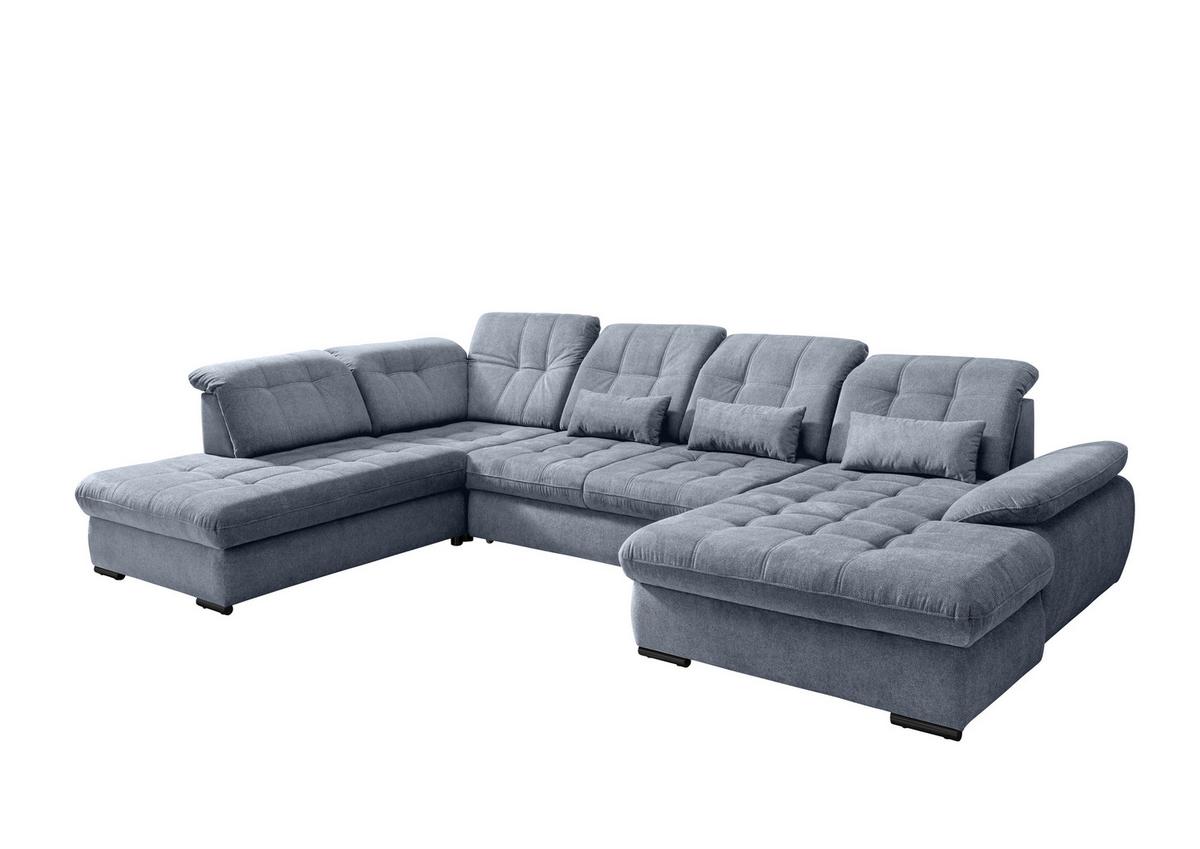 Wohnlandschaft mit Bettkasten Rigatti Hellblau B: 387 cm - Schwarz/Hellblau, MODERN, Textil (252/387/184cm) - Livetastic