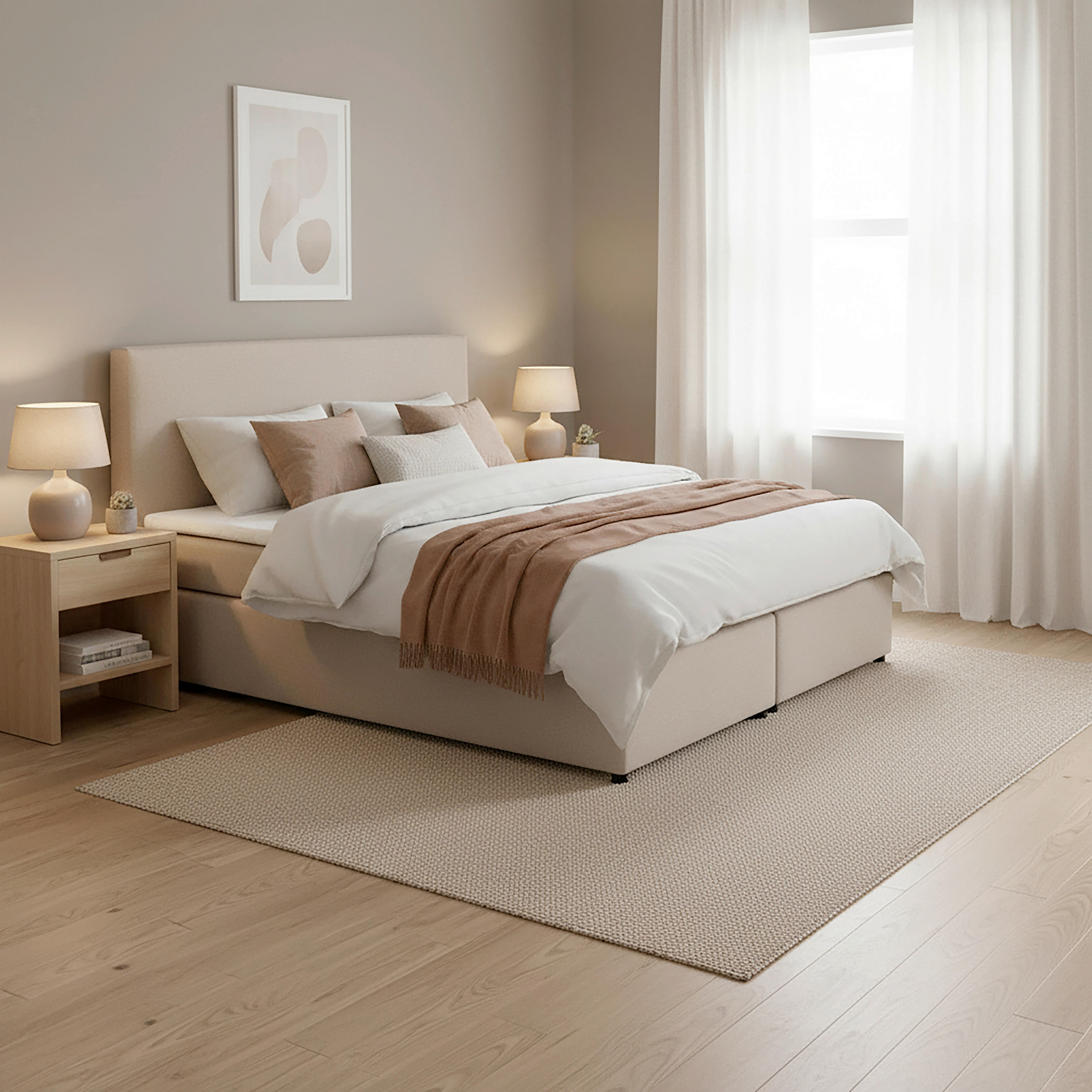 Postel boxpring s toperem, 180x200 cm, béžová - černá/béžová, Moderní, dřevo/textil (180/200cm) - Bessagi Home