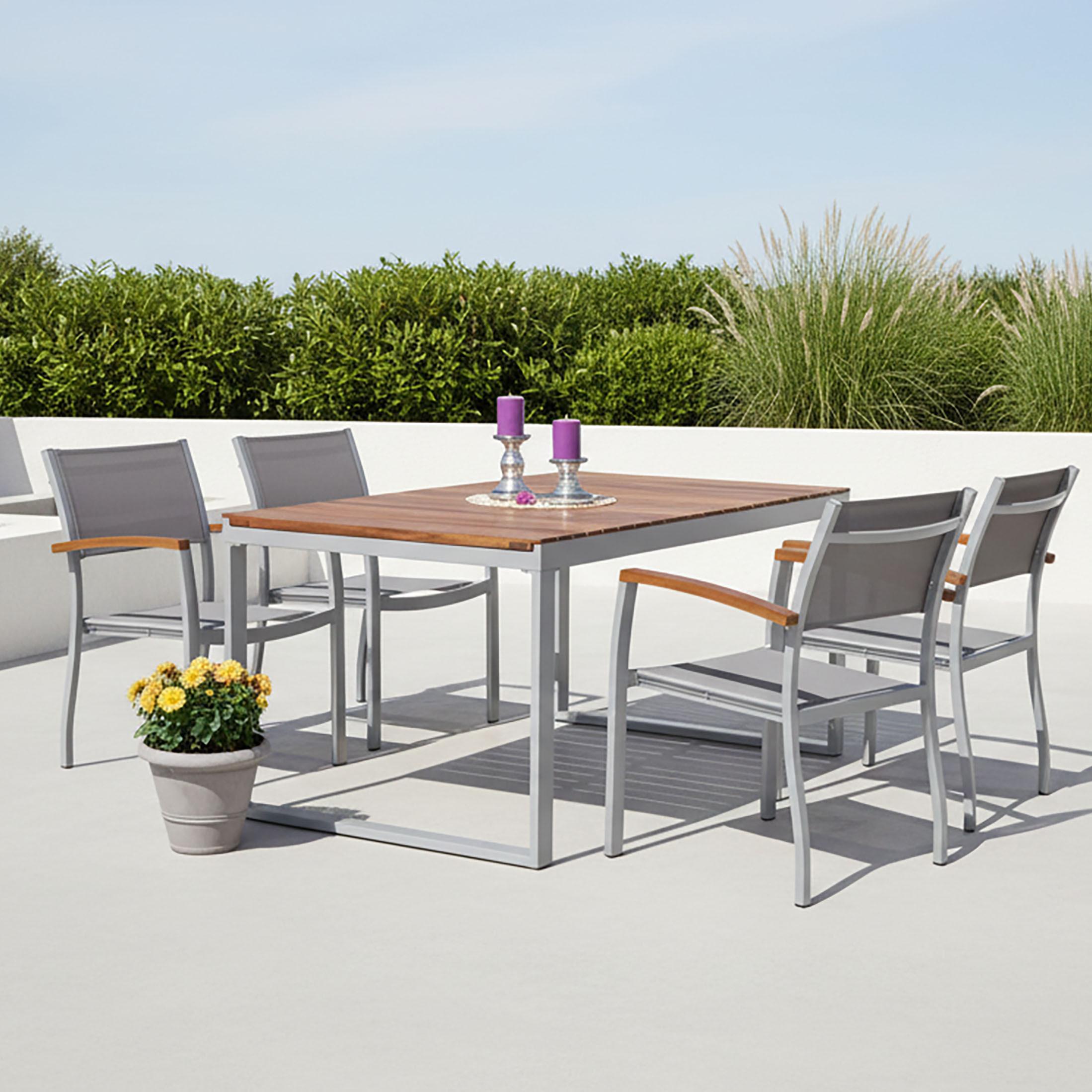 Gartenmöbel Set 5-tlg. Naxos Aluminium/akazienholz - Silberfarben/Grau, ROMANTIK / LANDHAUS, Holz/Textil - Gardenson