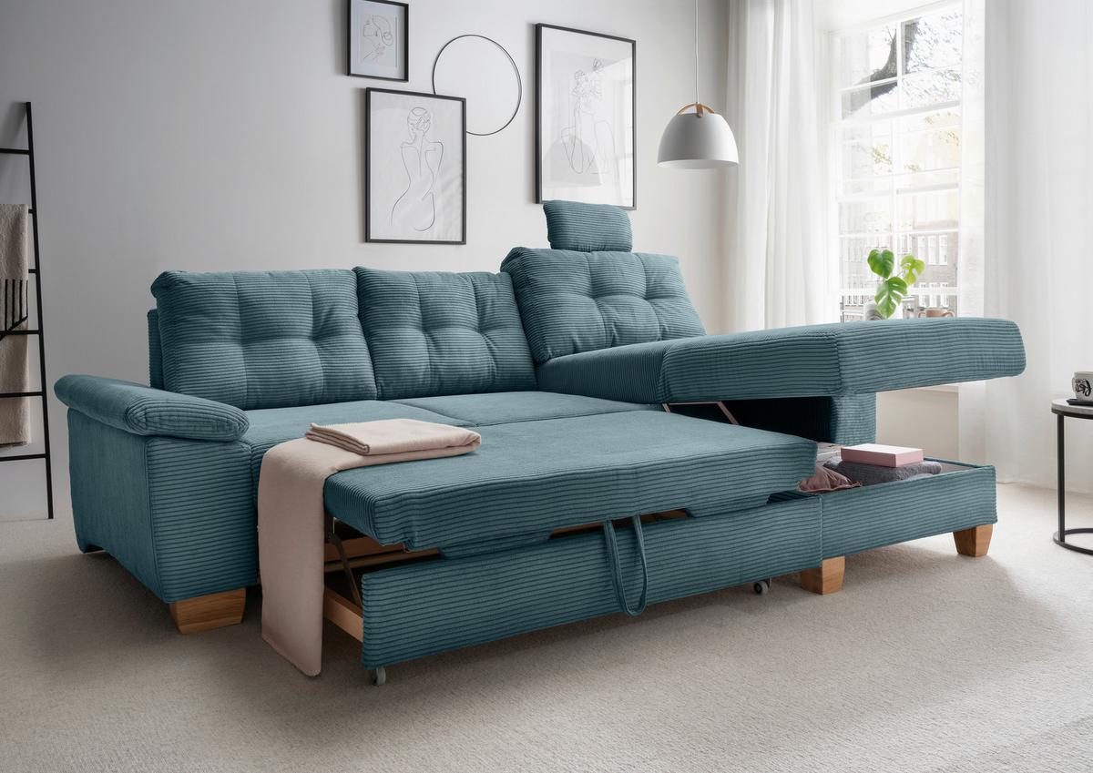 Ecksofa Brizzini Petrol S: 270x176 Cm - Petrol/Naturfarben, MODERN, Textil (270/176cm) - Livetastic