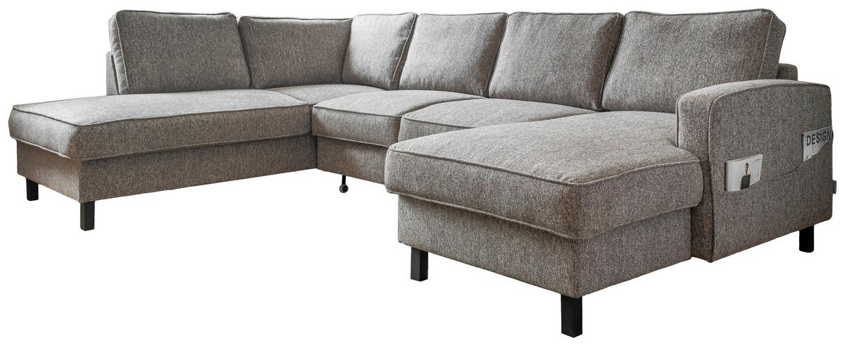 Sedačka MELANIE U, ľavá, sivá, úl.priestor a lôžko - čierna/sivá, drevo/textil (198/298/148cm) - MID.YOU