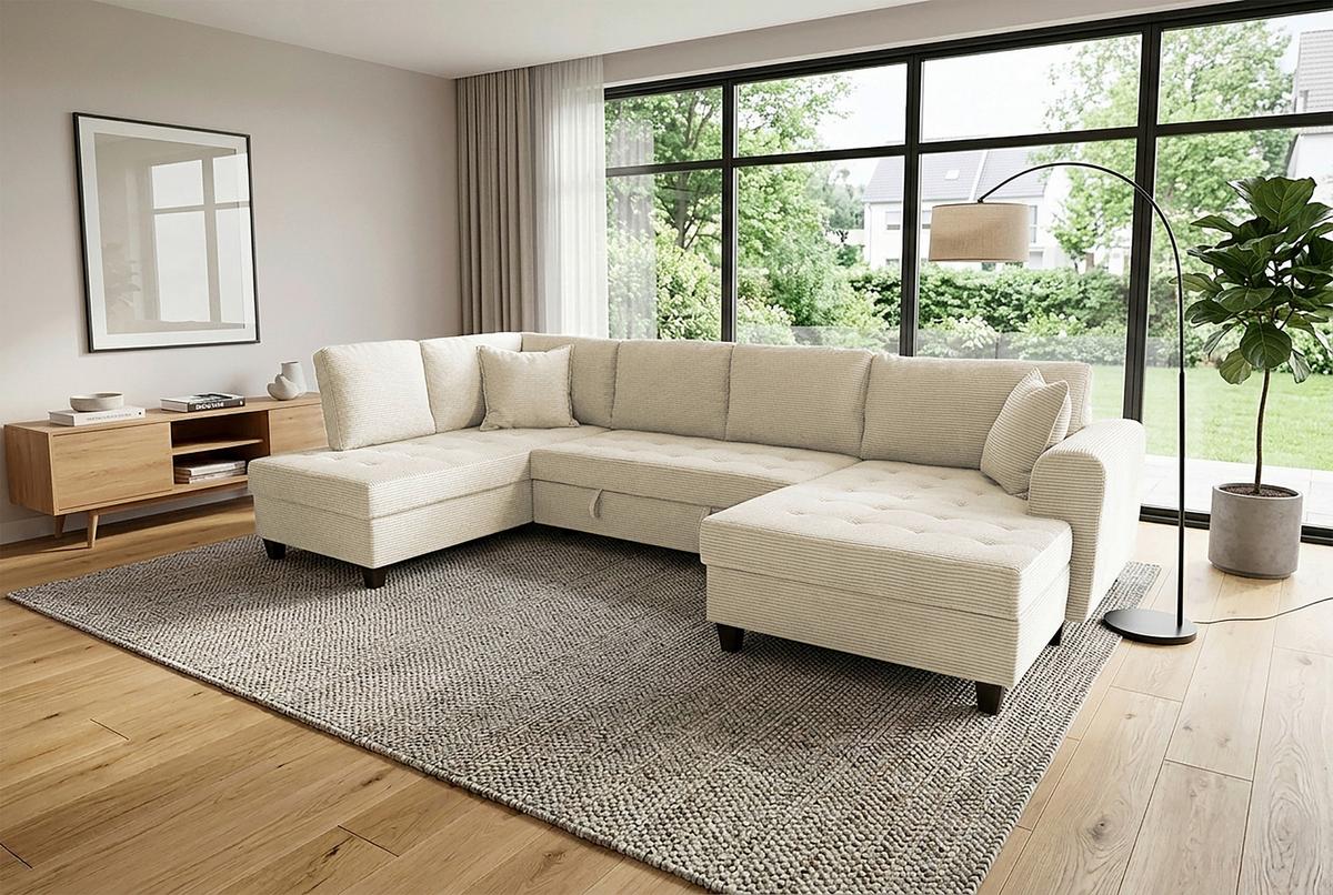 Wohnlandschaft Moritz Creme U-Form: 178x324x155 cm - Creme, Trend, Textil (178/324/155cm)