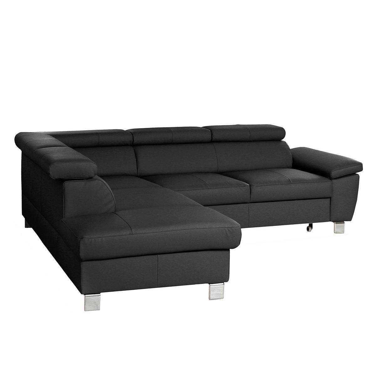 Ecksofa Lugano Teilleder Schwarz 208x248 - Chromfarben/Schwarz, Design, Leder/Textil (208/248cm) - Livetastic