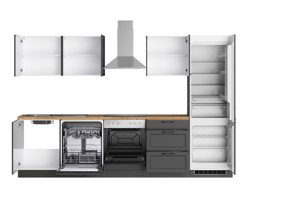 Küchenzeile Meran Mit Geräte B: 300 Cm Grau/eiche Dekor - Eiche Wotan/Grau, LIFESTYLE, Holzwerkstoff (300cm) - Held