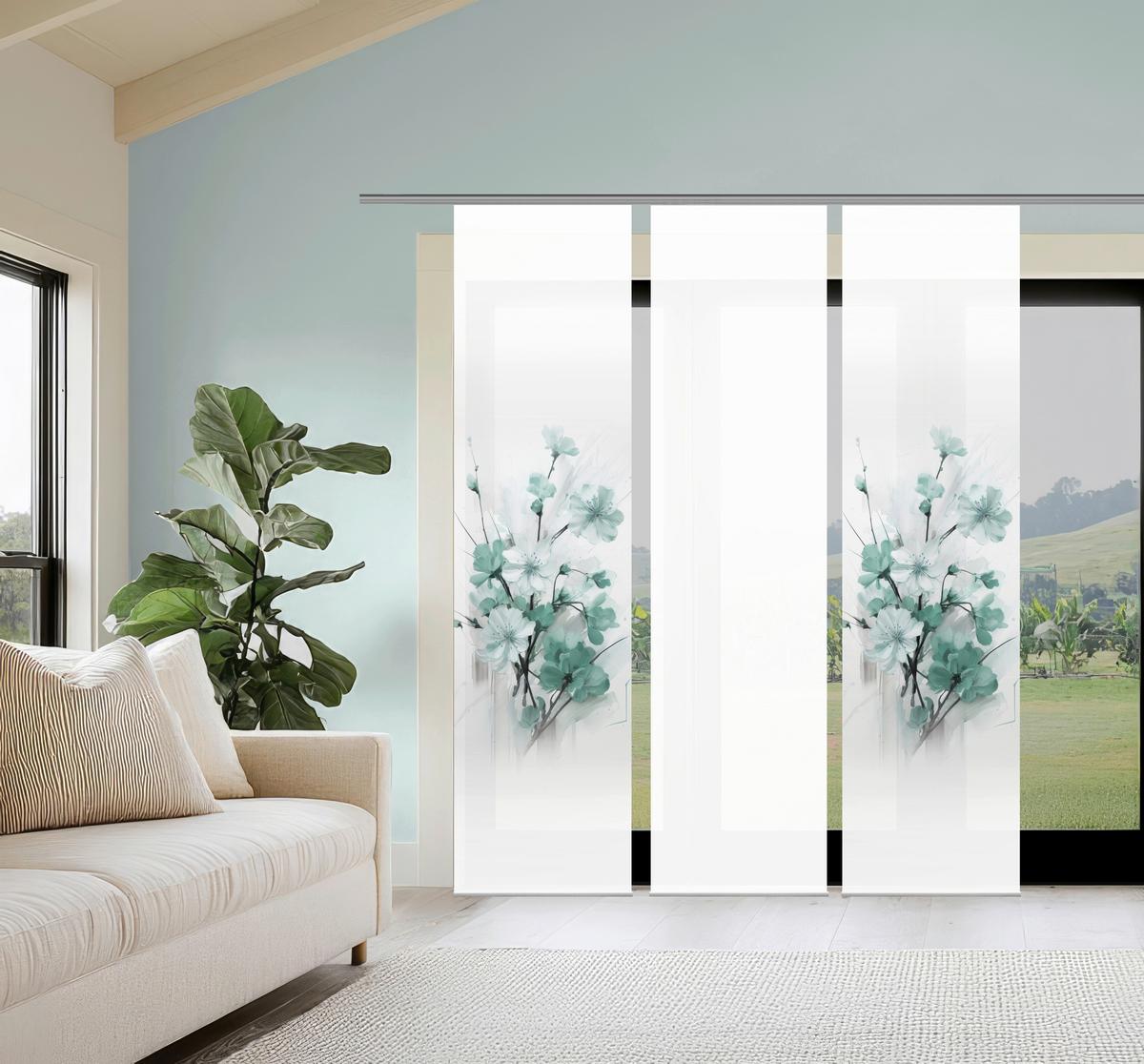 Flächenvorhang Lotus 3er Set - Weiß/Mintgrün, Natur, Textil (60/245cm)
