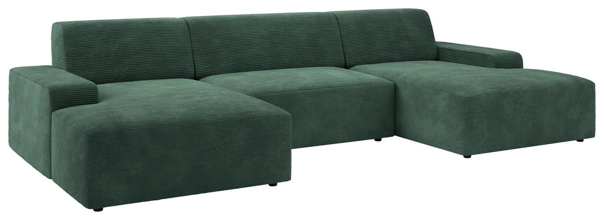 Wohnlandschaft Wien D. Grün U: 162x329x162 cm - Dunkelgrün/Schwarz, MODERN, Textil (162/329/162cm) - Trendmanufaktur