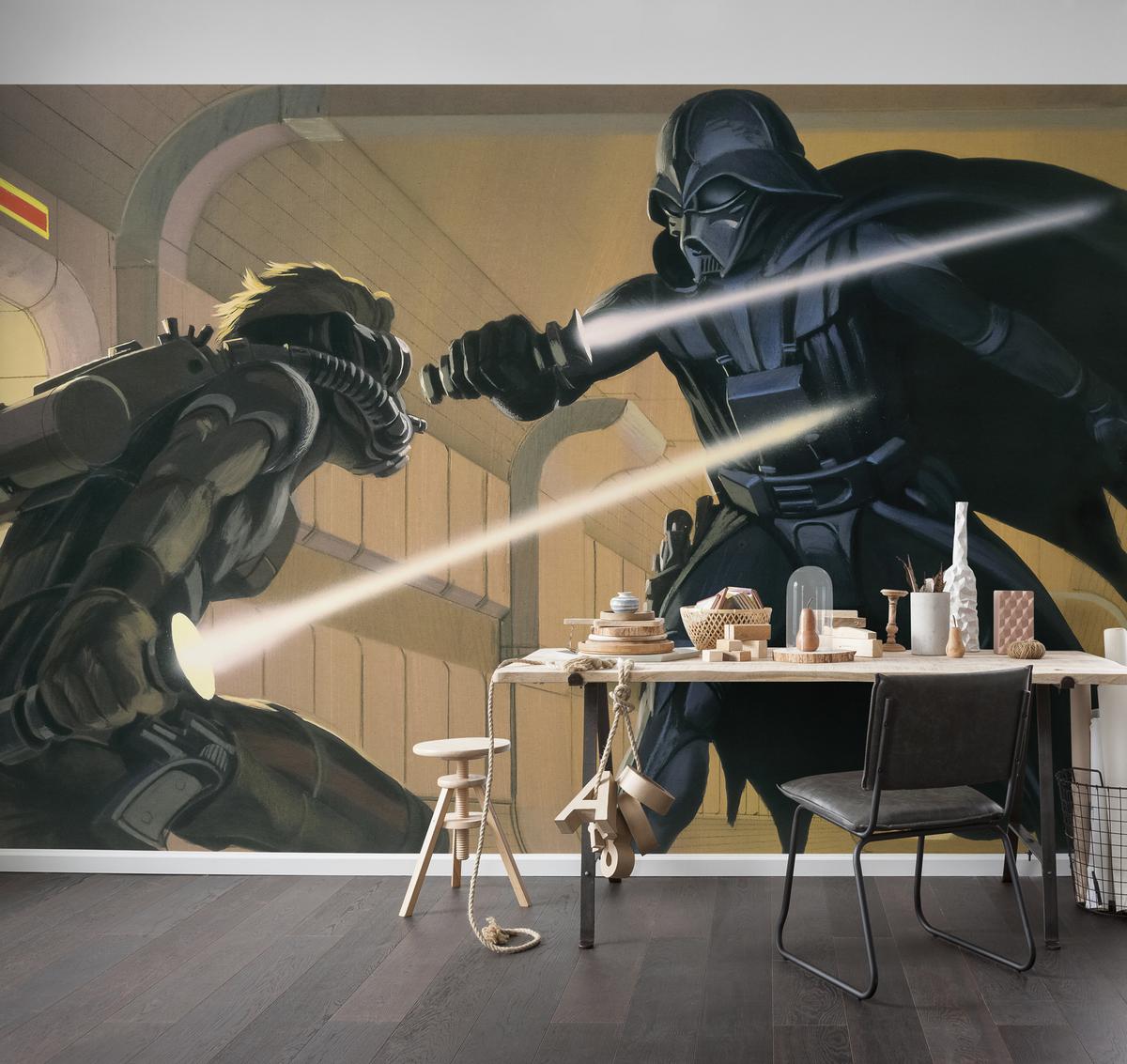 Fototapete Star Wars Vader Vs Luke - Gelb/Braun, Trend, Textil (500/250cm)