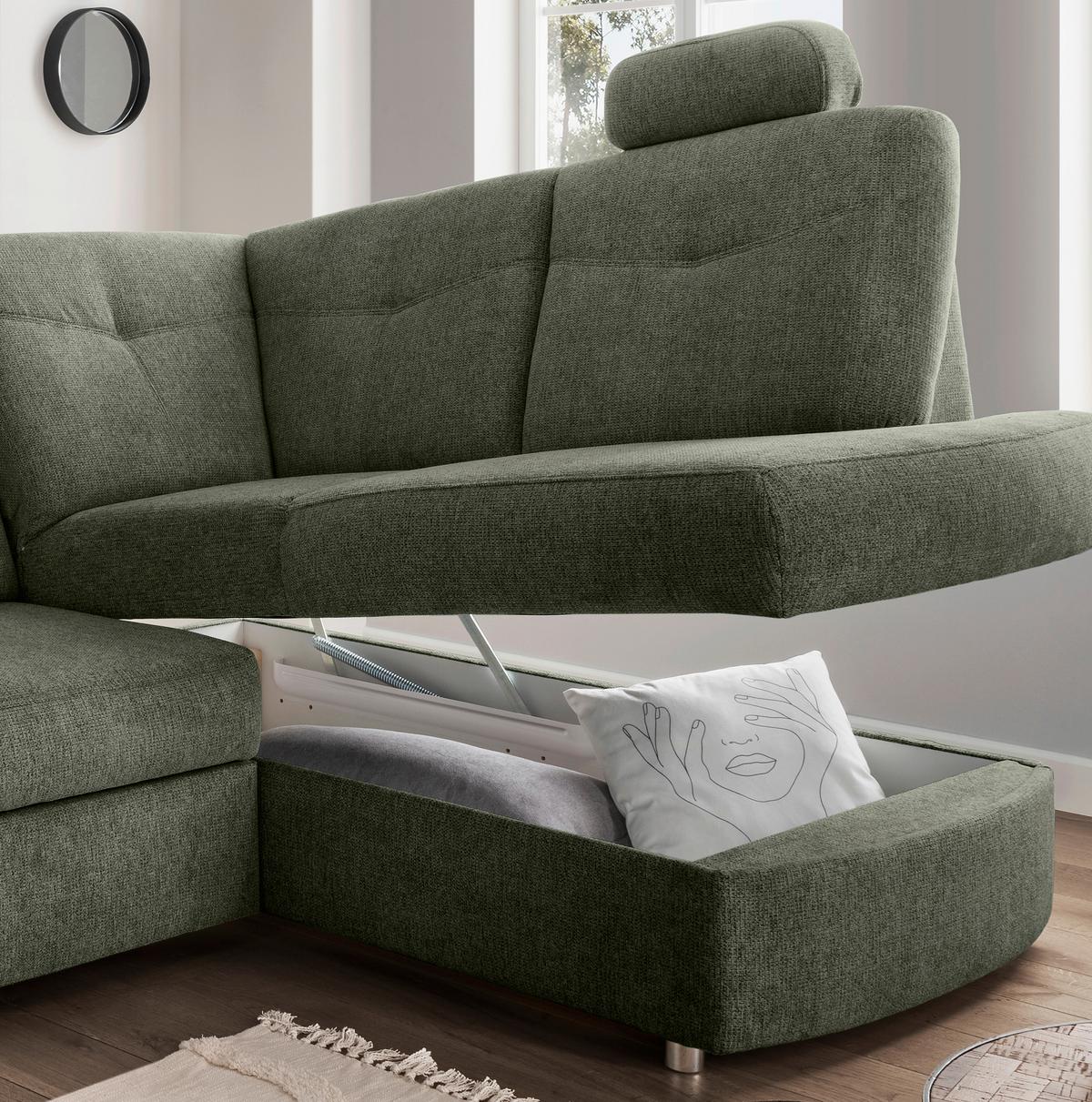 Eckschlafsofa Rosali Dunkelgrün S: 264x180 Cm - Chromfarben/Dunkelgrün, MODERN, Textil (264/180cm) - Livetastic