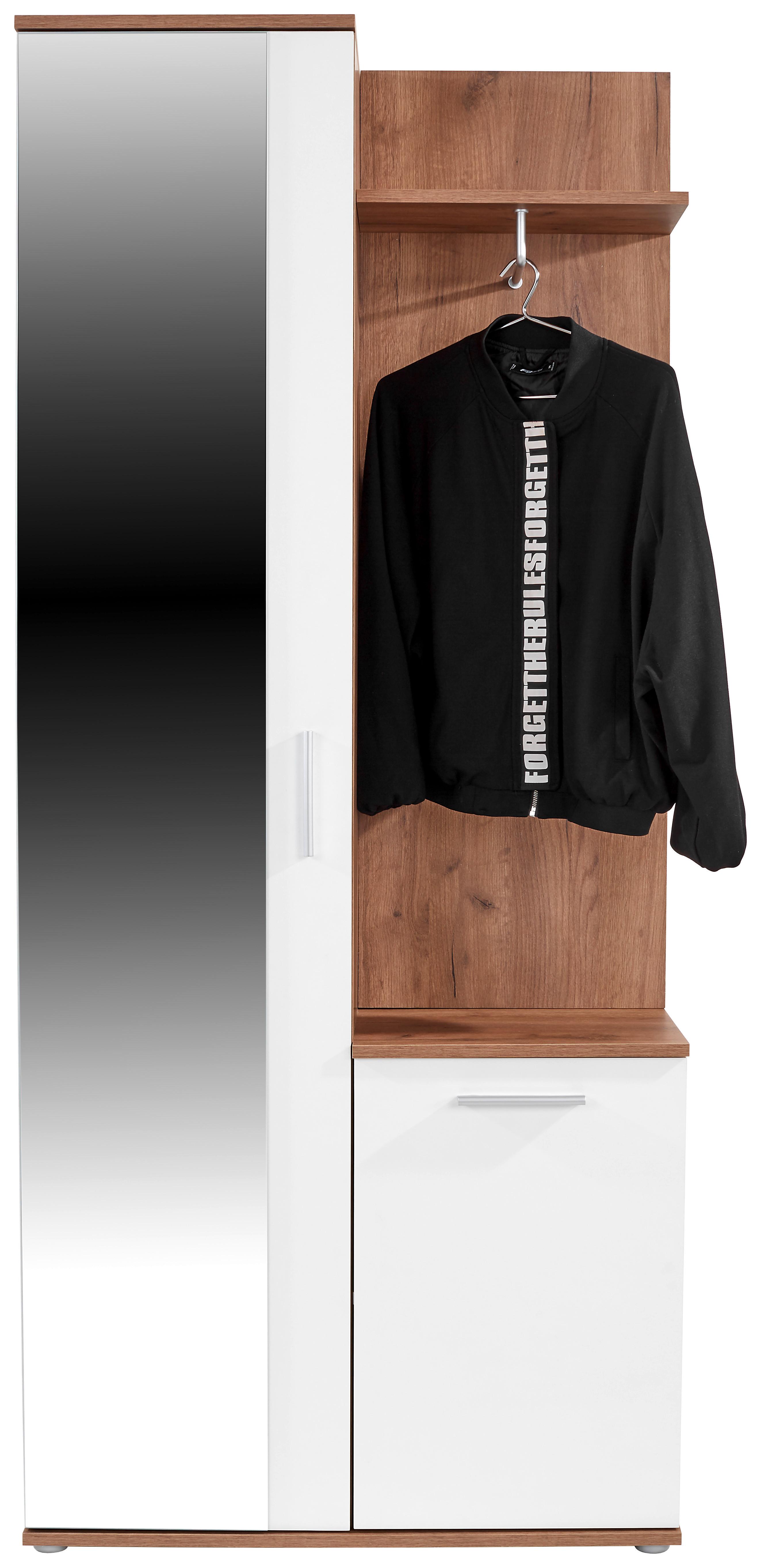 Garderobe Xara Eiche Dekor/ Weiß B: 80 Cm Mit Spiegel - Eichefarben/Weiß, MODERN, Glas/Holzwerkstoff (80/189/30,5cm)