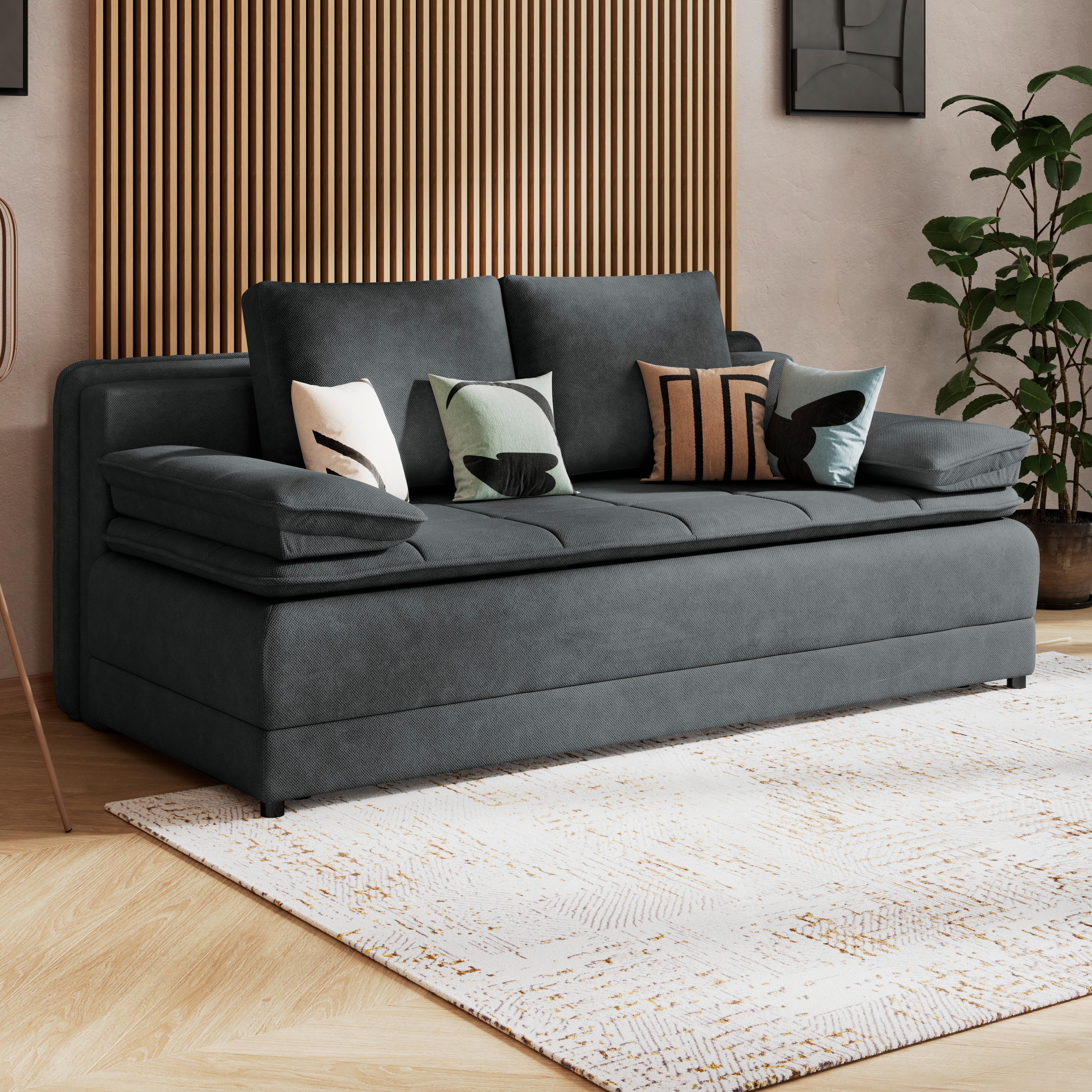 Schlafsofa Alice - Anthrazit/Schwarz, MODERN, Textil (202/73-92/105cm) - Luca Bessoni