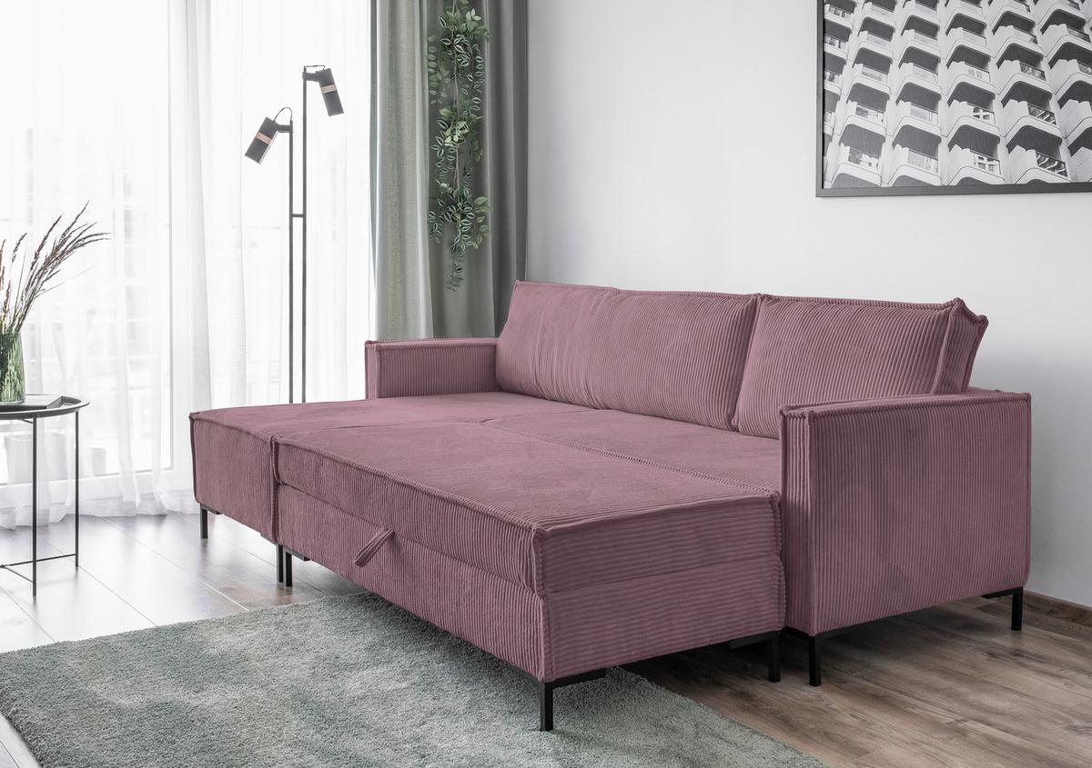 Rohová sedací souprava, starorůžová - starorůžová/černá, Design, kov/textil (232/90/154cm) - MID.YOU