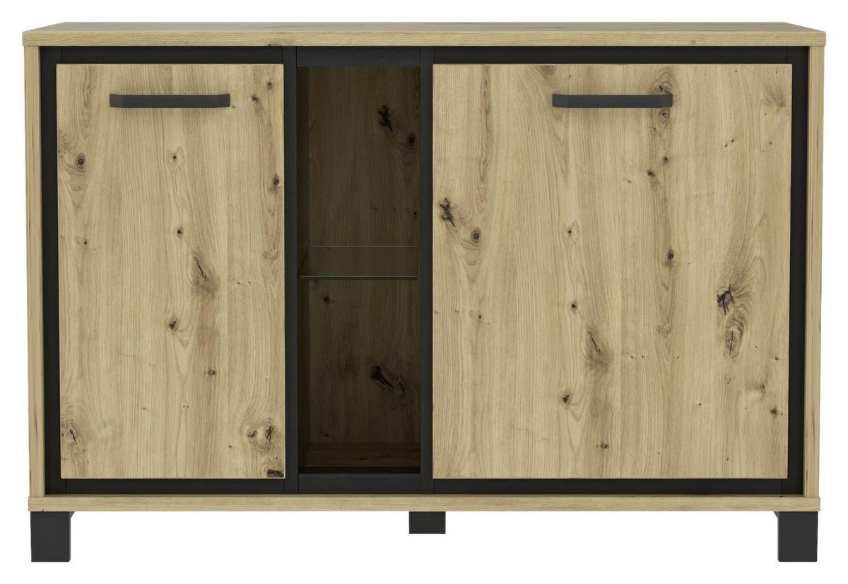 Kommode B: 120,4 cm Trondheim, Eiche Dekor/Schwarz - Eichefarben/Schwarz, Basics, Glas/Holzwerkstoff (120,4/81,3/41,5cm) - Livetastic
