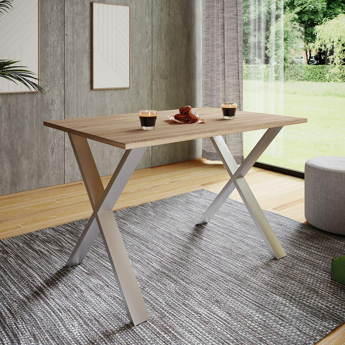 Esstische Xona 80x80 Cm Silberfarben/eiche Dekor - Silberfarben/Sonoma Eiche, Basics, Holzwerkstoff/Metall (80/80/76cm) - MID.YOU