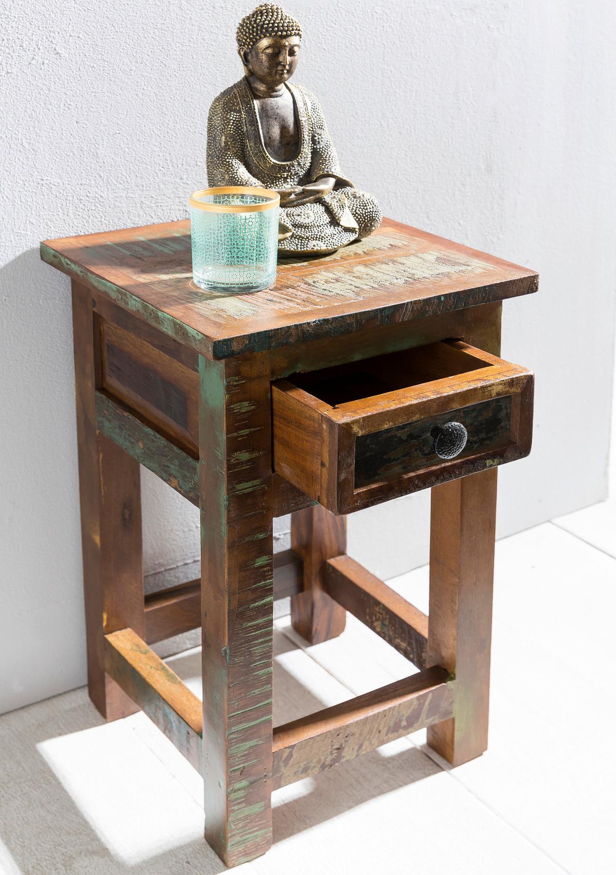 Odkladací stolek KALKUTTA z masivního dřeva - černá/hnědá, Design, kov/dřevo (30/30/50cm) - MID.YOU