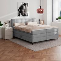 Boxspringbett MITTO Hellgrau 200x200 cm - Hellgrau/Schwarz, KONVENTIONELL, Textil/Metall (200/200cm)