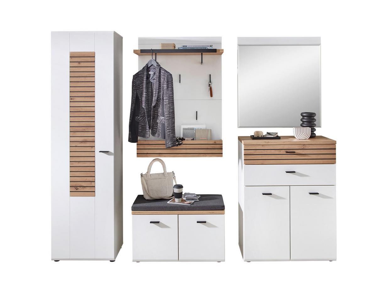 Garderobe Fresno Eiche Artisan/weiß B: 245 Cm - Schwarz/Weiß, Design, Glas/Holzwerkstoff (245/201/40cm) - Livetastic