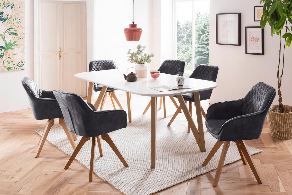 Tischgruppe Weiß/Schwarz B: 180 cm - Schwarz/Weiß, MODERN, Holz/Holzwerkstoff (180/90/76cm) - Livetastic