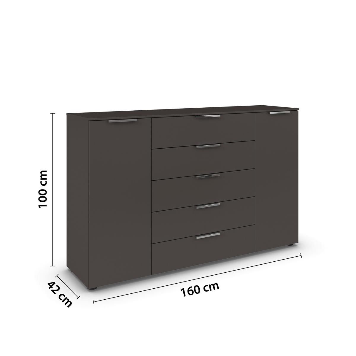 Kommode 160 Cm Flipp Graphit/chromfarben - Chromfarben/Schwarz, MODERN, Holzwerkstoff (160/100/42cm) - Rauch Möbel