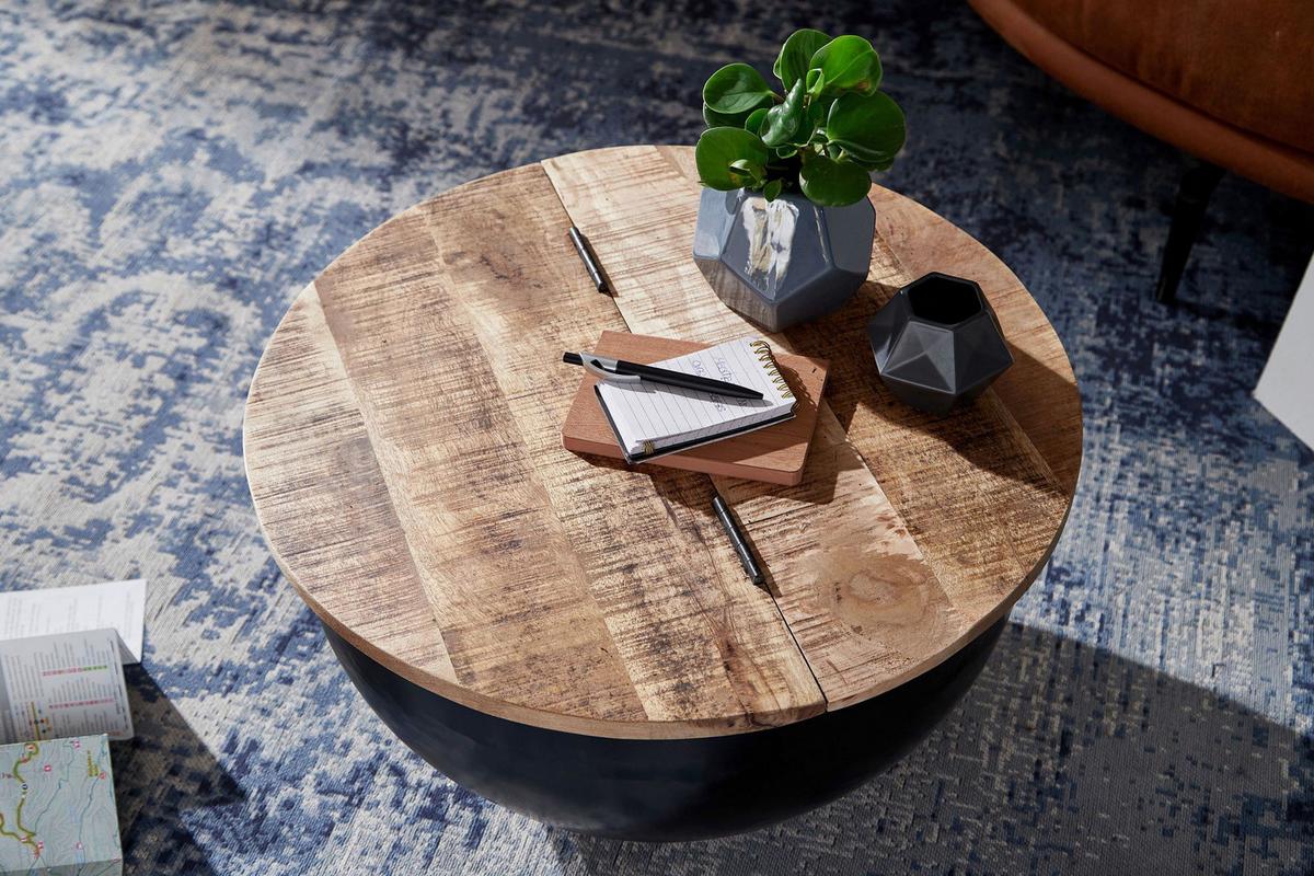 Konferenčni stůl WOHNLING mangové dřevo - černá/hnědá, Moderní, kov/dřevo (60/60/34cm) - MID.YOU
