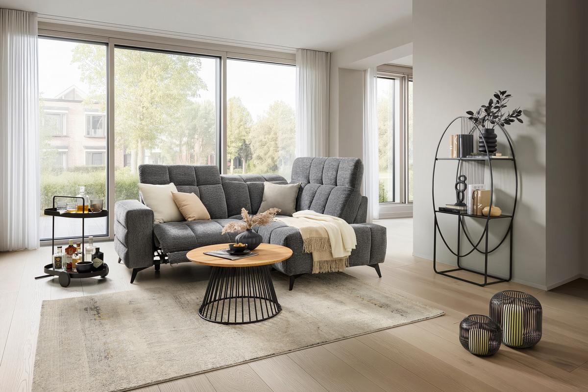 Rohová sedačka PARIS, pravá, tmavě šedá, el.relax.funkce - černá/tmavě šedá, Konvenční, kov/dřevo (215/182cm) - Mömax