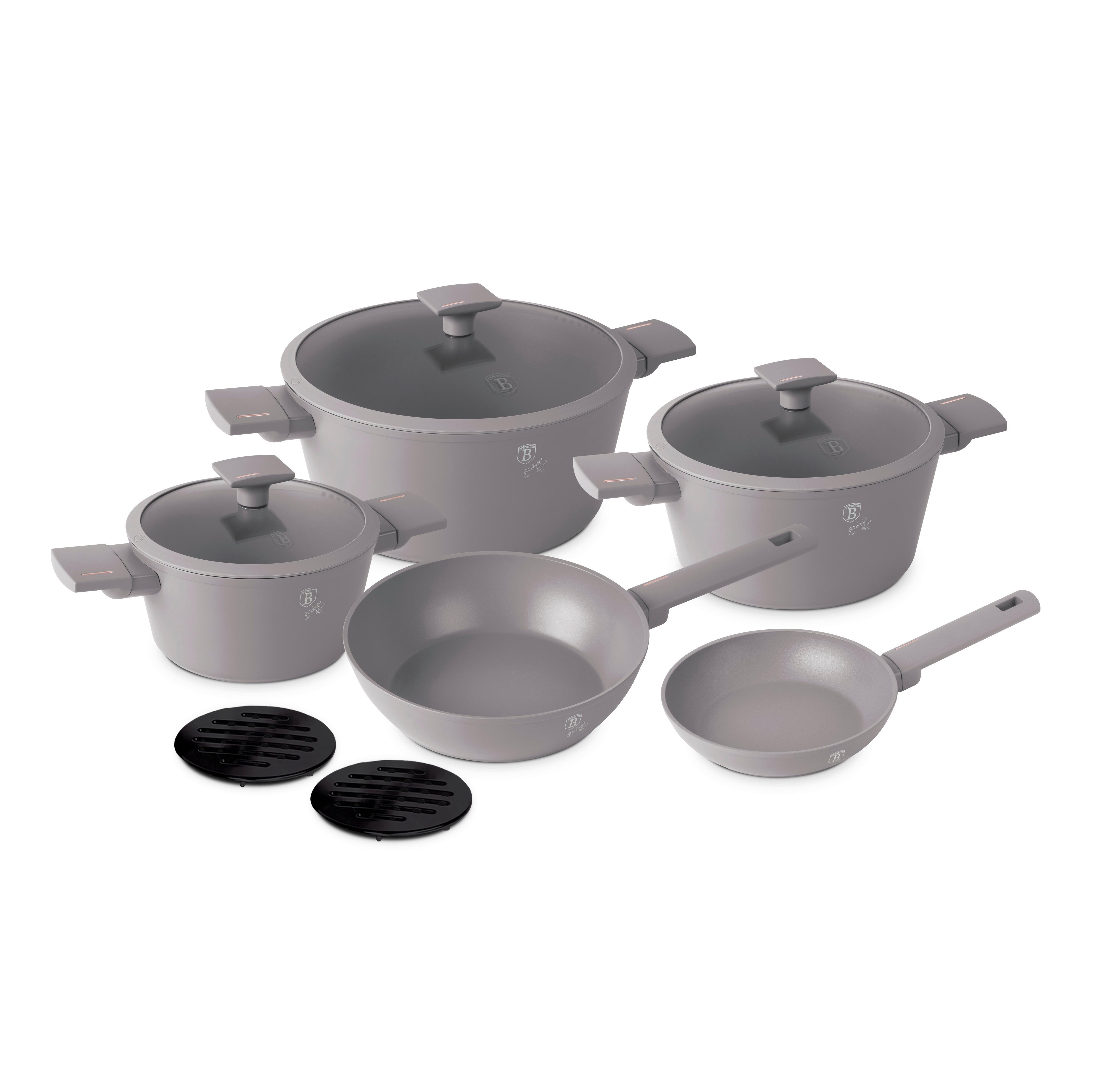 Pfannenset 10-teilig Taupe, Antihaftbeschichtet - Taupe, Basics, Metall (66/42/23.5cm)