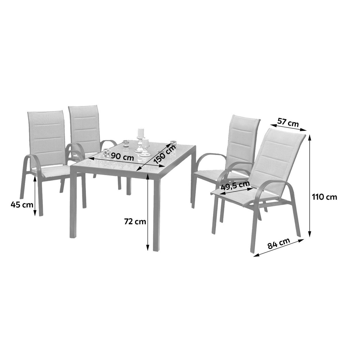 Gartenmöbel Set 5-Tlg Marini aus Metall/Textil/Glas - Graphitfarben/Grau, MODERN, Glas/Textil - Gardenson