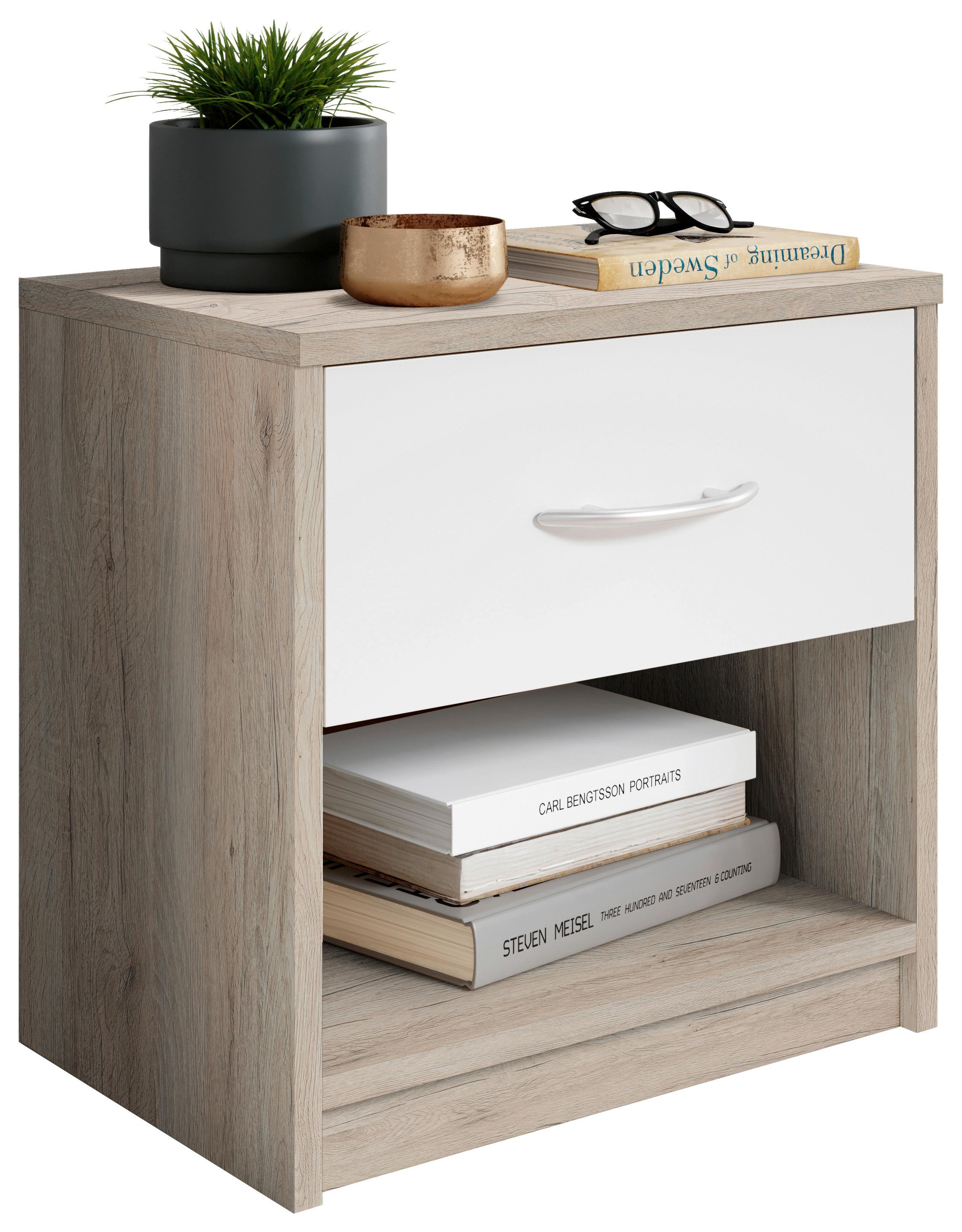 Noční stolek FAIR dekor dub San Remo/bílá - bílá/černá, Konvenční, kompozitní dřevo/plast (39/41/28cm) - Based