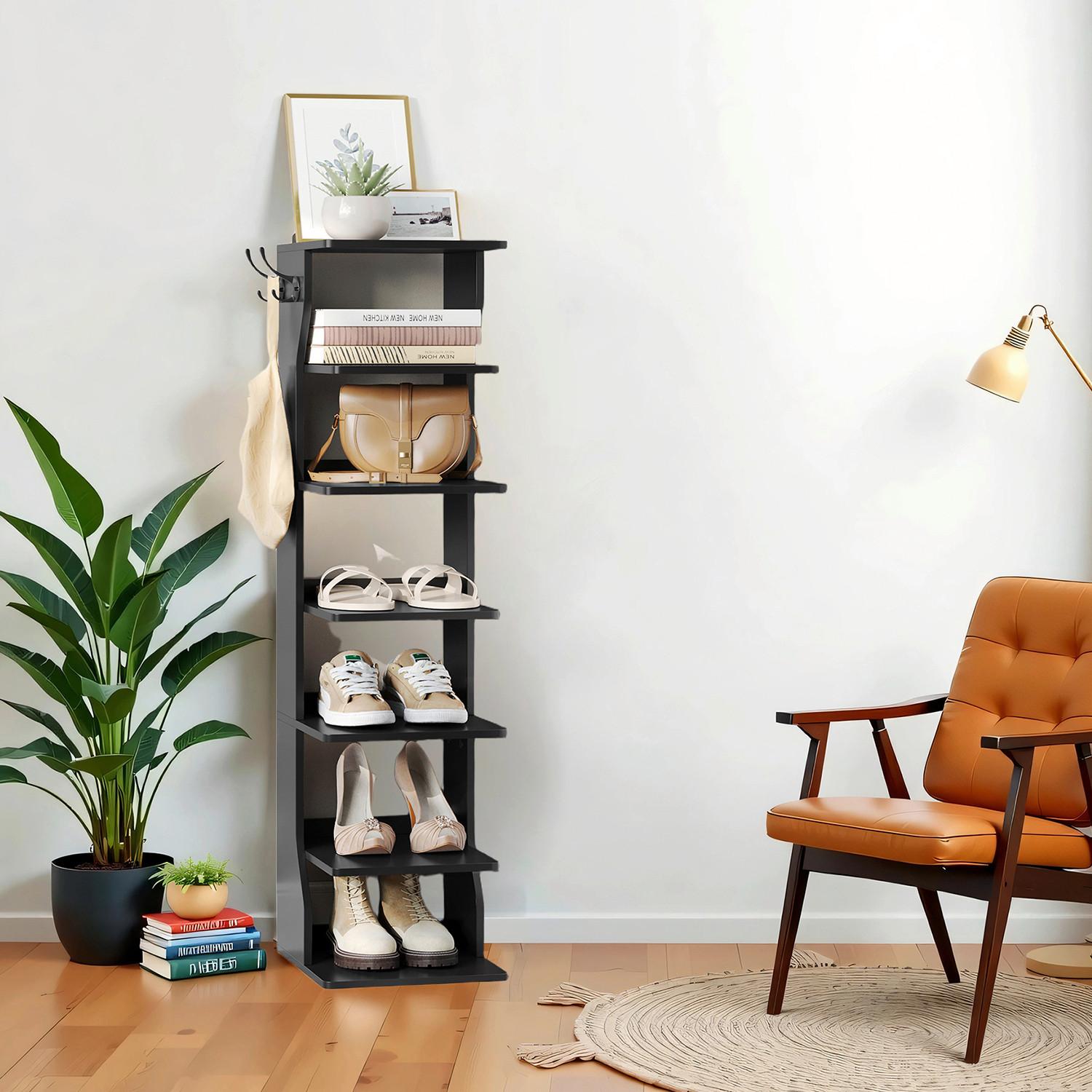 REGÁL NA TOPÁNKY SHOE RACK - čierna, Modern, kov/kompozitné drevo (26,4/110,4/30cm) - MID.YOU
