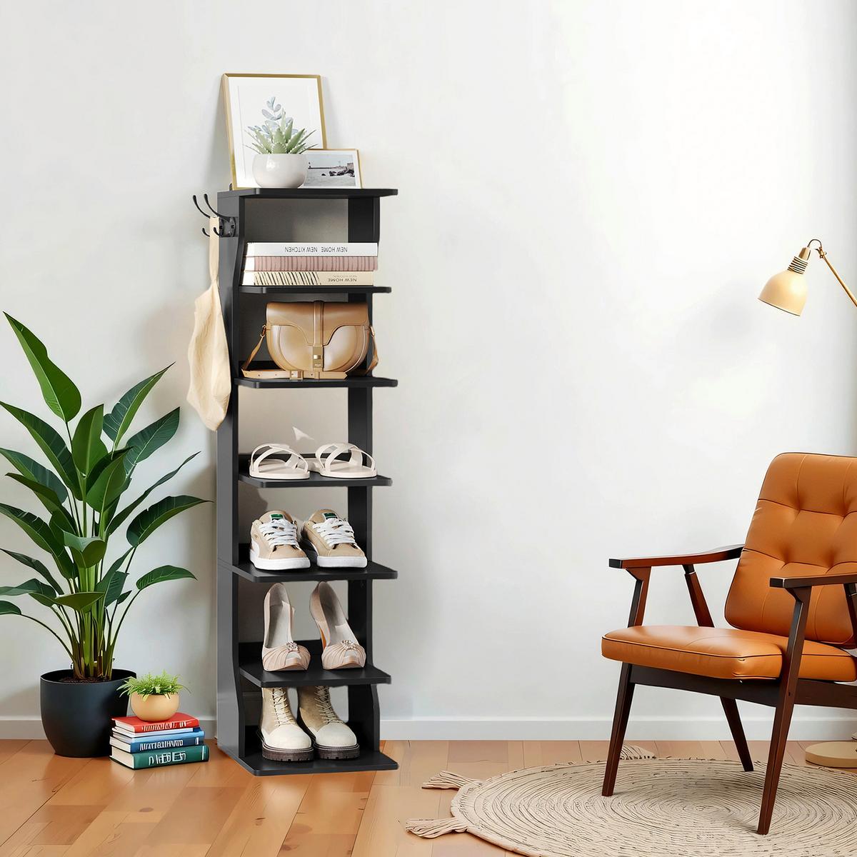 REGÁL NA TOPÁNKY SHOE RACK - čierna, Modern, kov/kompozitné drevo (26,4/110,4/30cm) - MID.YOU