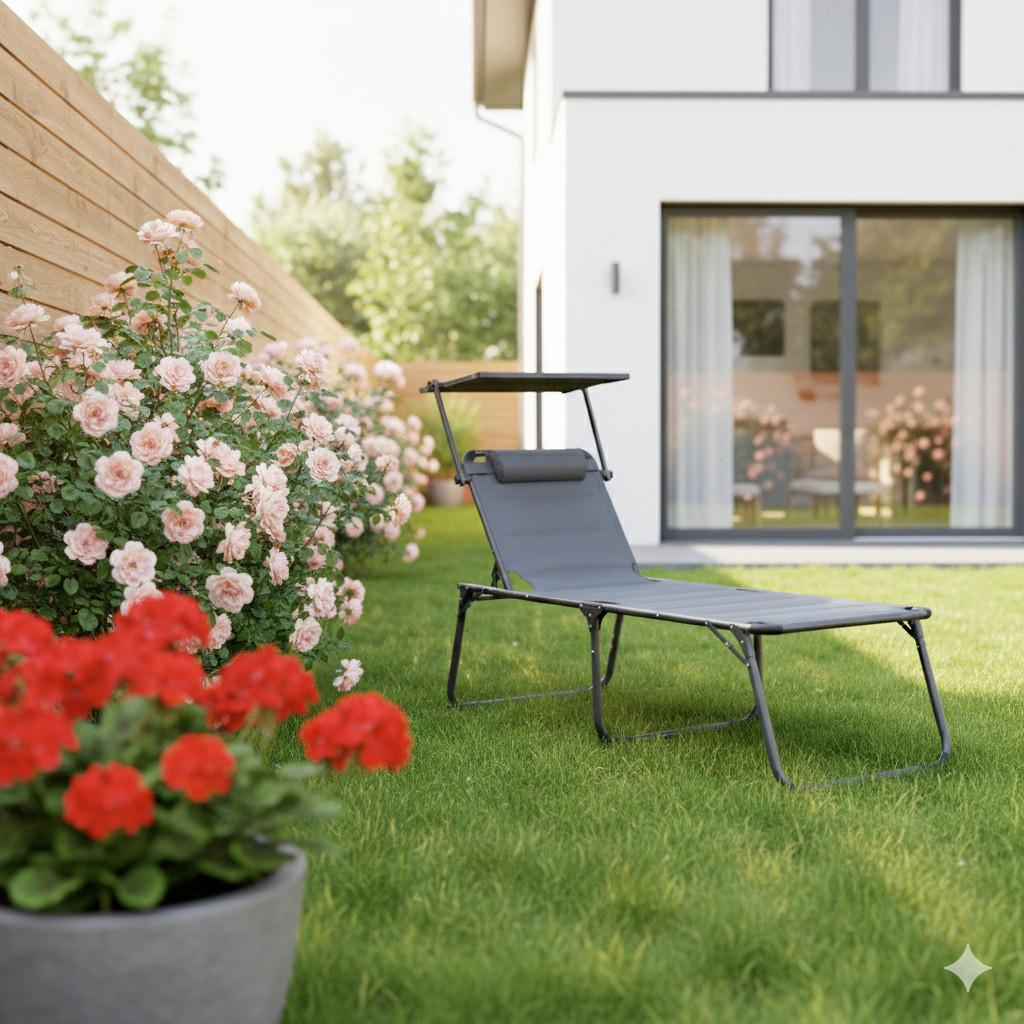 Sonnenliege Aluminium Anthrazit LxBxH: 203x68x48 cm - Anthrazit, Basics, Kunststoff/Textil (203/68/48cm)