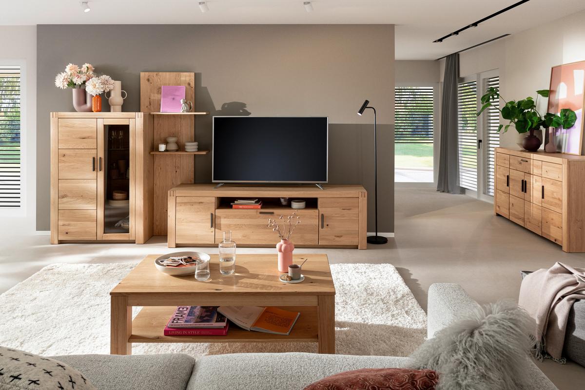 Wohnwand Prag - Eichefarben, Design, Glas/Holz (332/184/50cm)