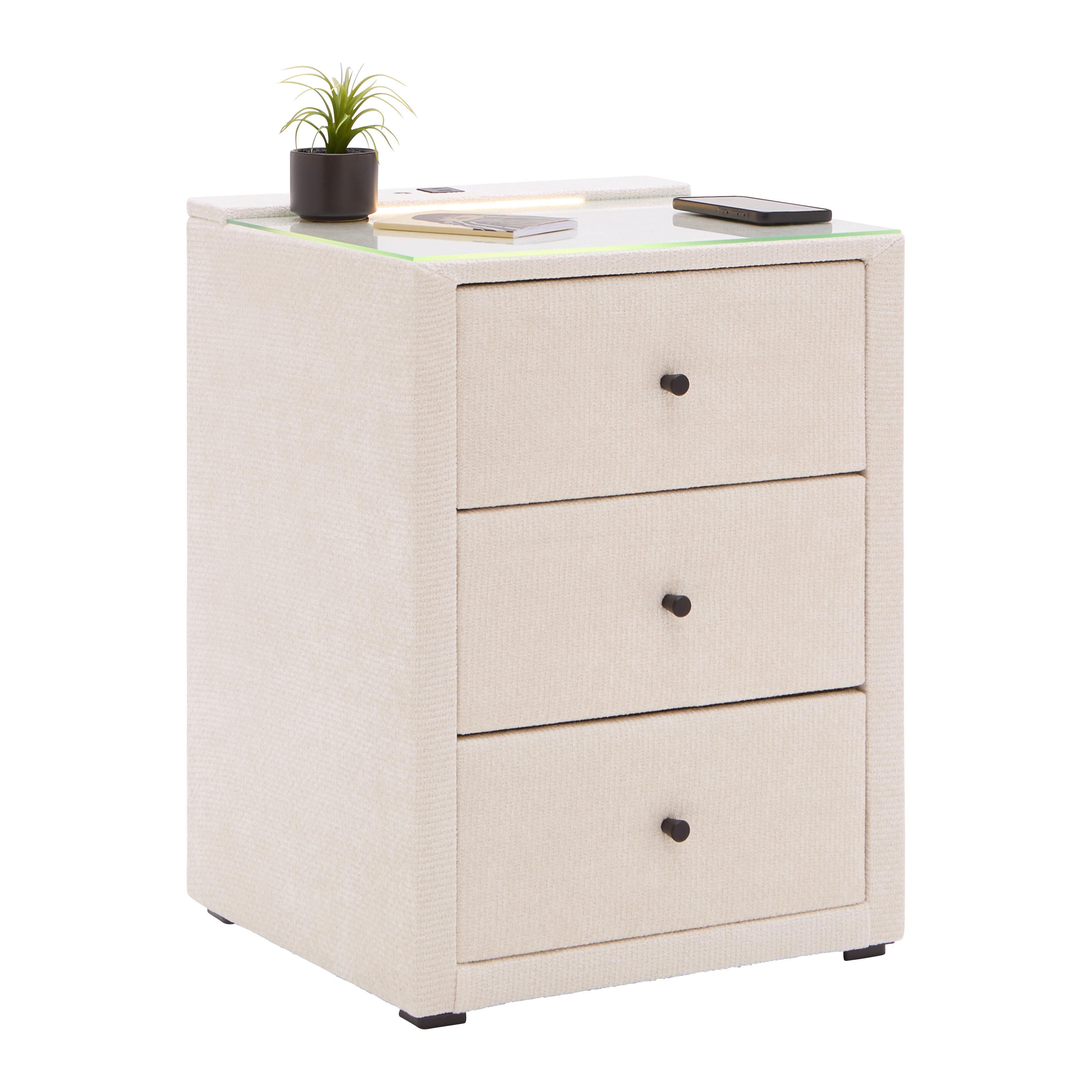 Nočný stolík UNIVERSAL béžová - béžová, Konventionell, kompozitné drevo/textil (48/68/45,5cm) - Premium Living