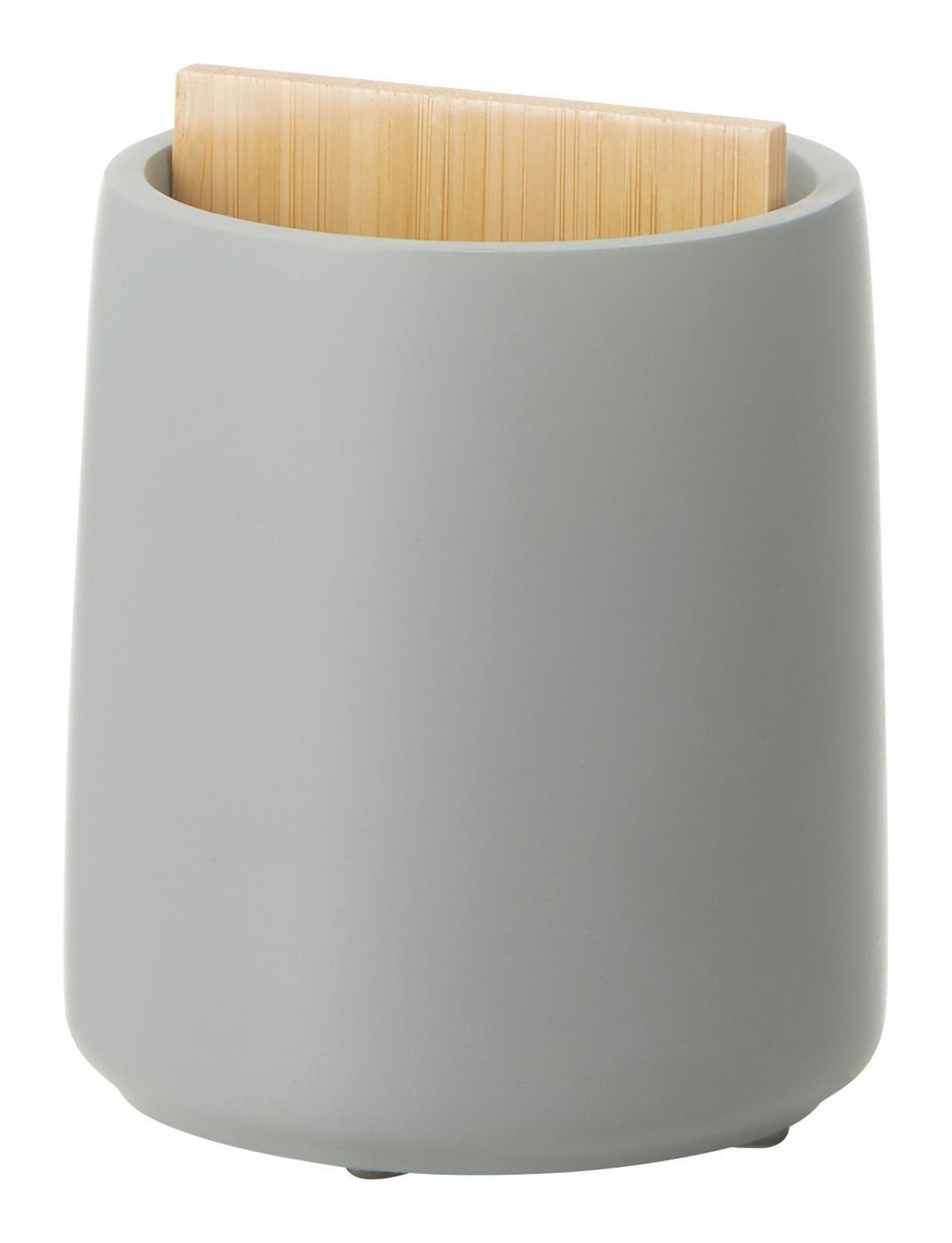 DRŽÁK NA ZUBNÍ KARTÁČEK KIM - šedá/přírodní barvy, dřevo/kámen (8/10,5cm)