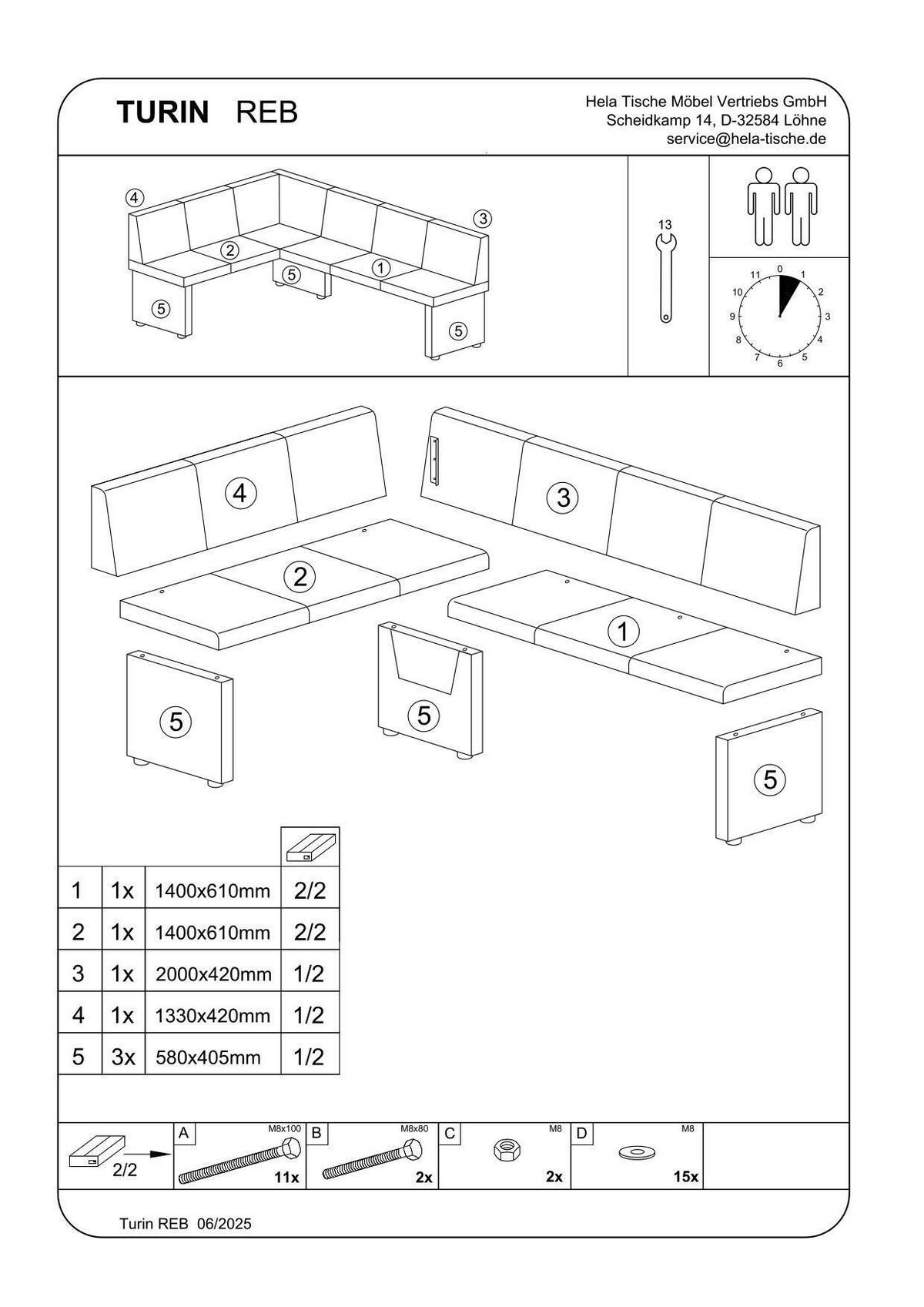 Eckbank Turin Reb - Schlammfarben, MODERN, Holz/Textil (200/92cm) - MID.YOU
