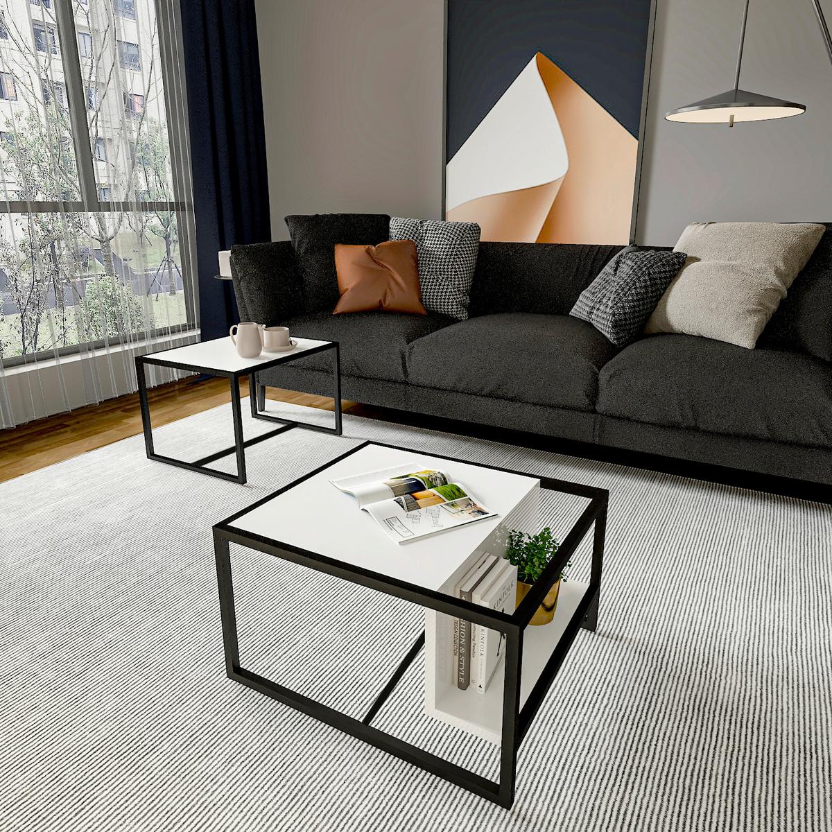 Couchtisch Bati Weiß B: 60-63 Cm - Schwarz/Weiß, Design, Holzwerkstoff/Metall (60-63/45-40/50-55cm) - Livetastic